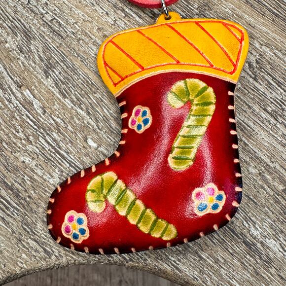 Christmas Stocking Purse Charm Genuine Leather Christmas Bag Charm Holiday Flair - Picture 6 of 8